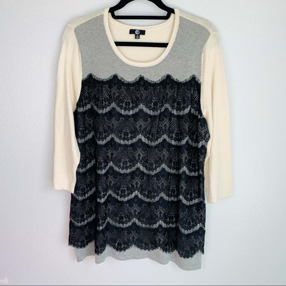 A&I Lace Front 3/4 Sleeve Lightweight Sweater Size 1X